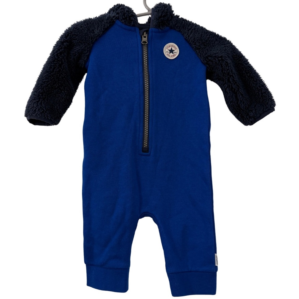 Converse All Star Blue Fleece Hooded One Piece, Baby 3–6 Months, Soft Fuzzy Cozy